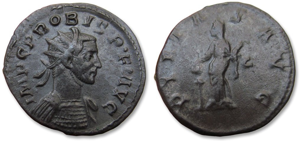 Римская империя. Проб (276–282 гг. н.э.). Монетный двор Antoninianus Lugdunum (Лион), 281-282 гг. н. э. — PIETAS AVG, реверс, буква C в правом поле — № 2.1.