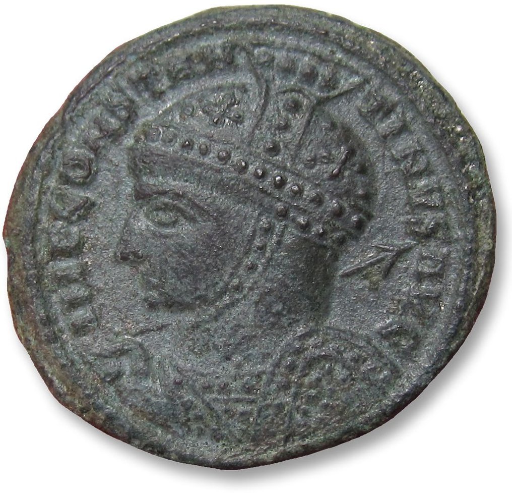 Римская империя. Константин I (306–337 гг. н.э.). Follis Siscia mint около 319 г. н. э. — знак монетного двора •ΔSIS• — VICT LAETAE PRINC PERP реверс — редкий сорт № 1.1