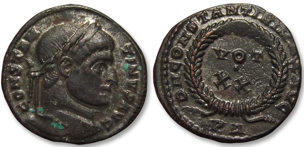 Римская империя. Константин I (306–337 гг. н.э.). Follis Arelate (Арль) монетный двор 320-321 гг. н. э. — знак монетного двора PA — D N CONSTANTINI MAX AVG — #2.1