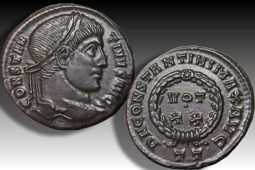 Римская империя. Константин I (306–337 гг. н.э.). Follis Ticinum (Павия), монетный двор 320–321 гг. н. э. — отметка монетного двора T T — Ex Spink, Ex Killingholme Hoard — № 2.1