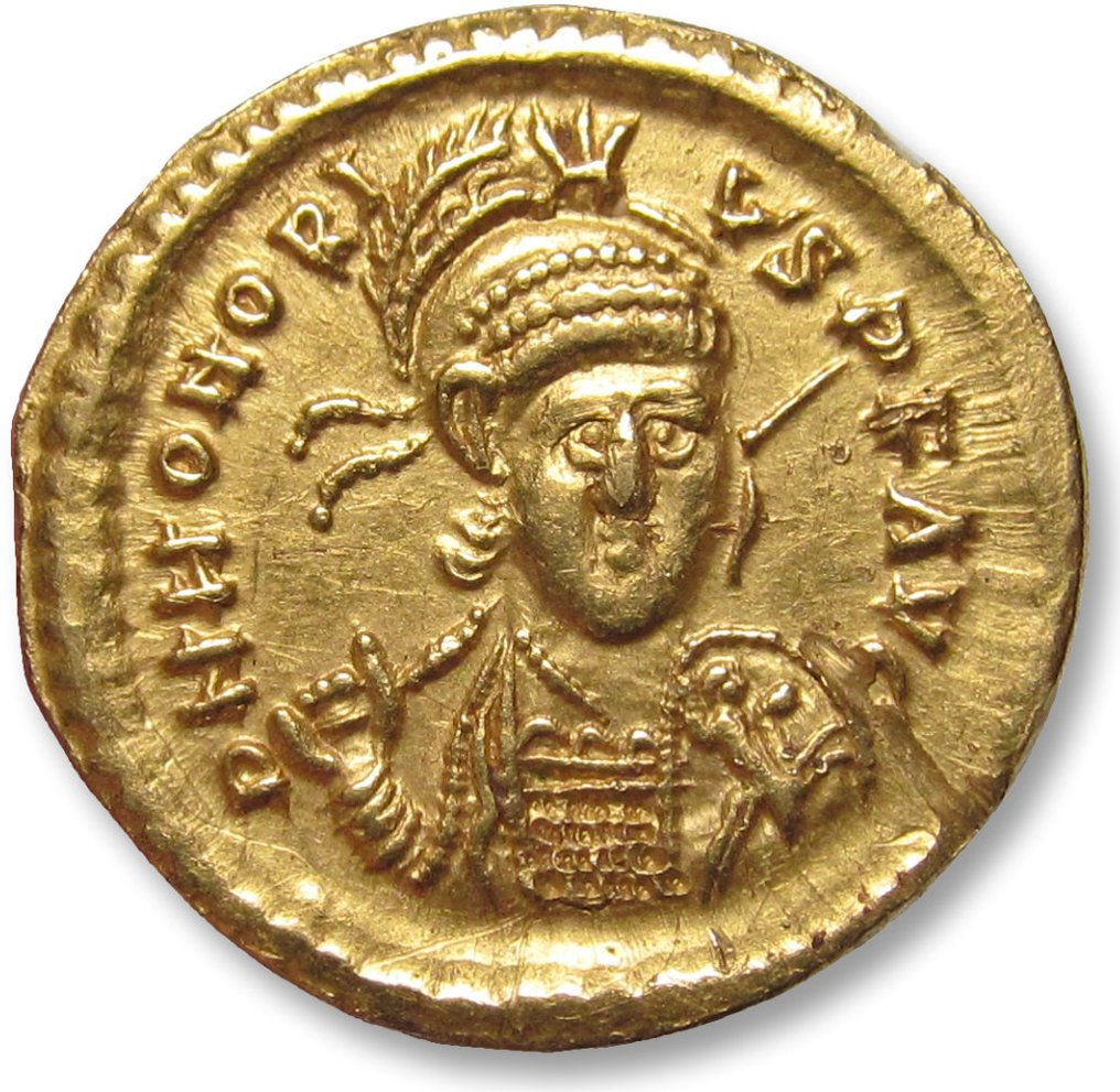 Римская империя. Гонорий (393–423 гг. н. э.). Монетный двор Solidus Thessalonica 397-402 гг. н. э. – редкий/редкий выпуск – № 1.1