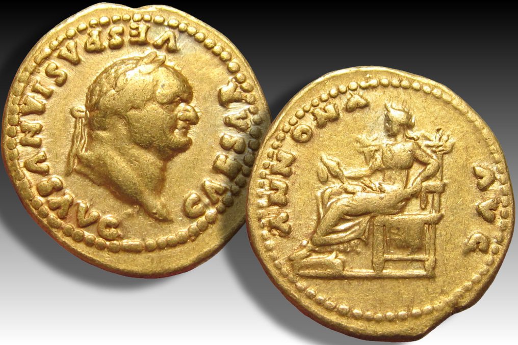 Римская империя. Веспасиан (69-79 гг. н.э.). Монета Aureus Rome 77-78 гг. н.э. - реверс ANNONA AVG - аккуратно по центру #2.1