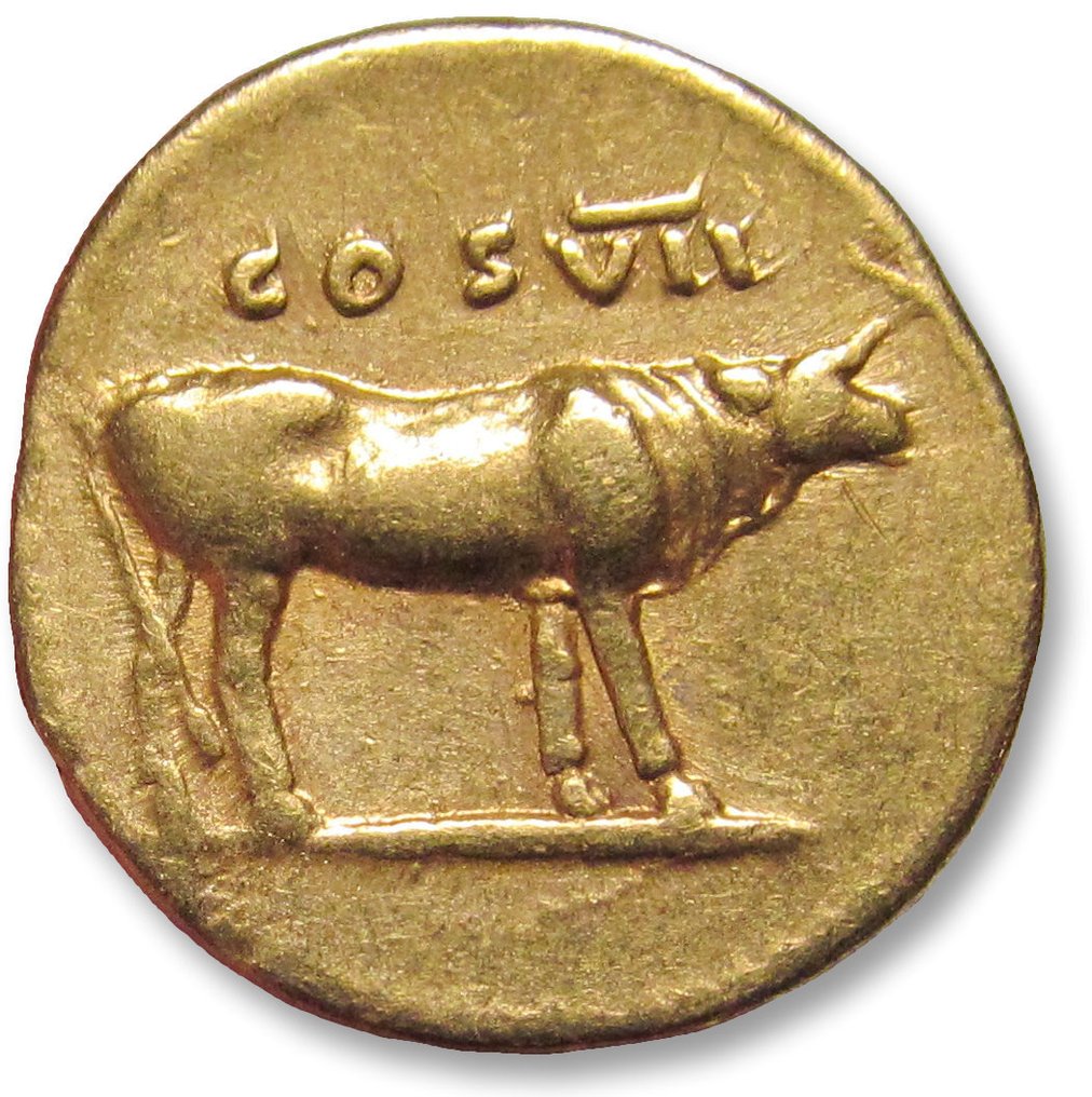 Римская империя. Веспасиан (69-79 гг. н.э.). Монета Aureus Rome, 76 г. н.э. — Телка, реверс — № 1.1