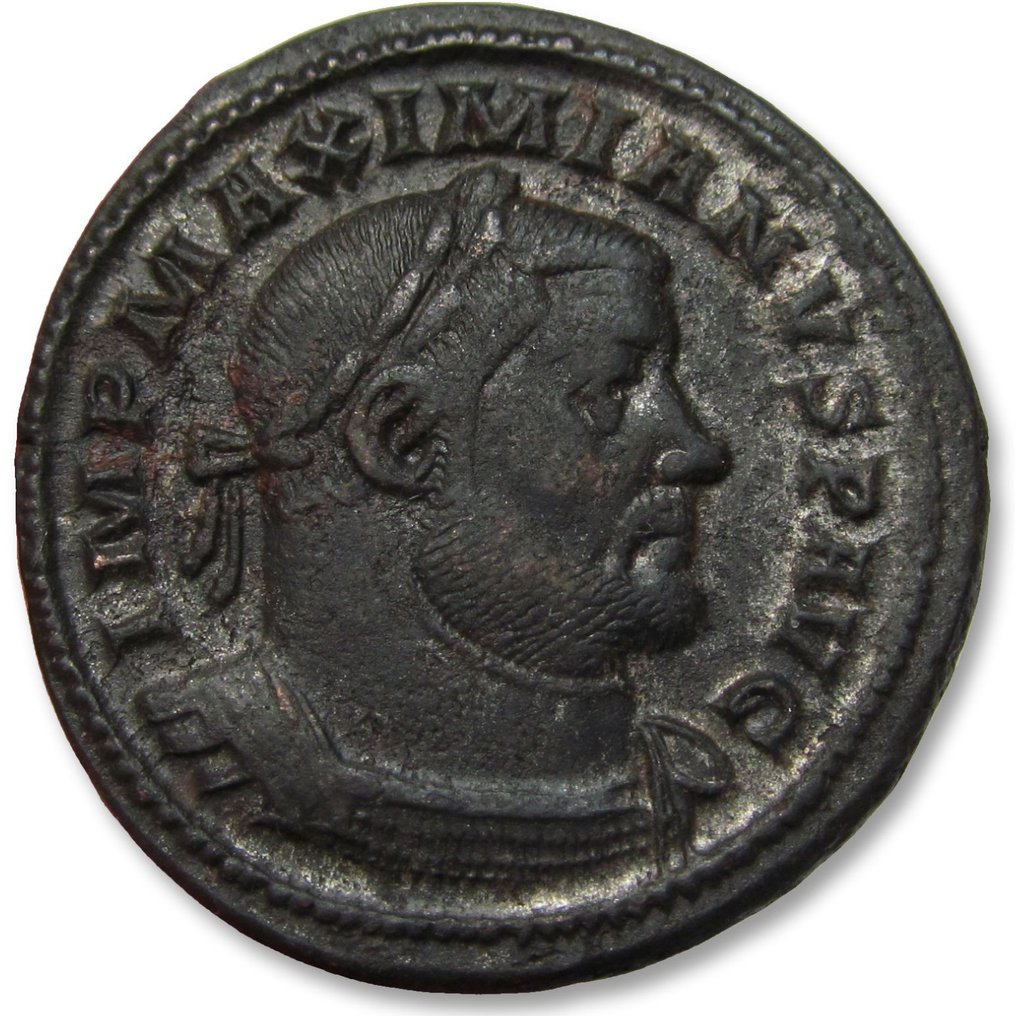 Римская империя. Максимиан (286-305 гг. н.э.). Follis Treveri (Трир) 302-305 гг. н.э. - знак монетного двора ITR, S-F на полях - большая монета 29 мм #1.1