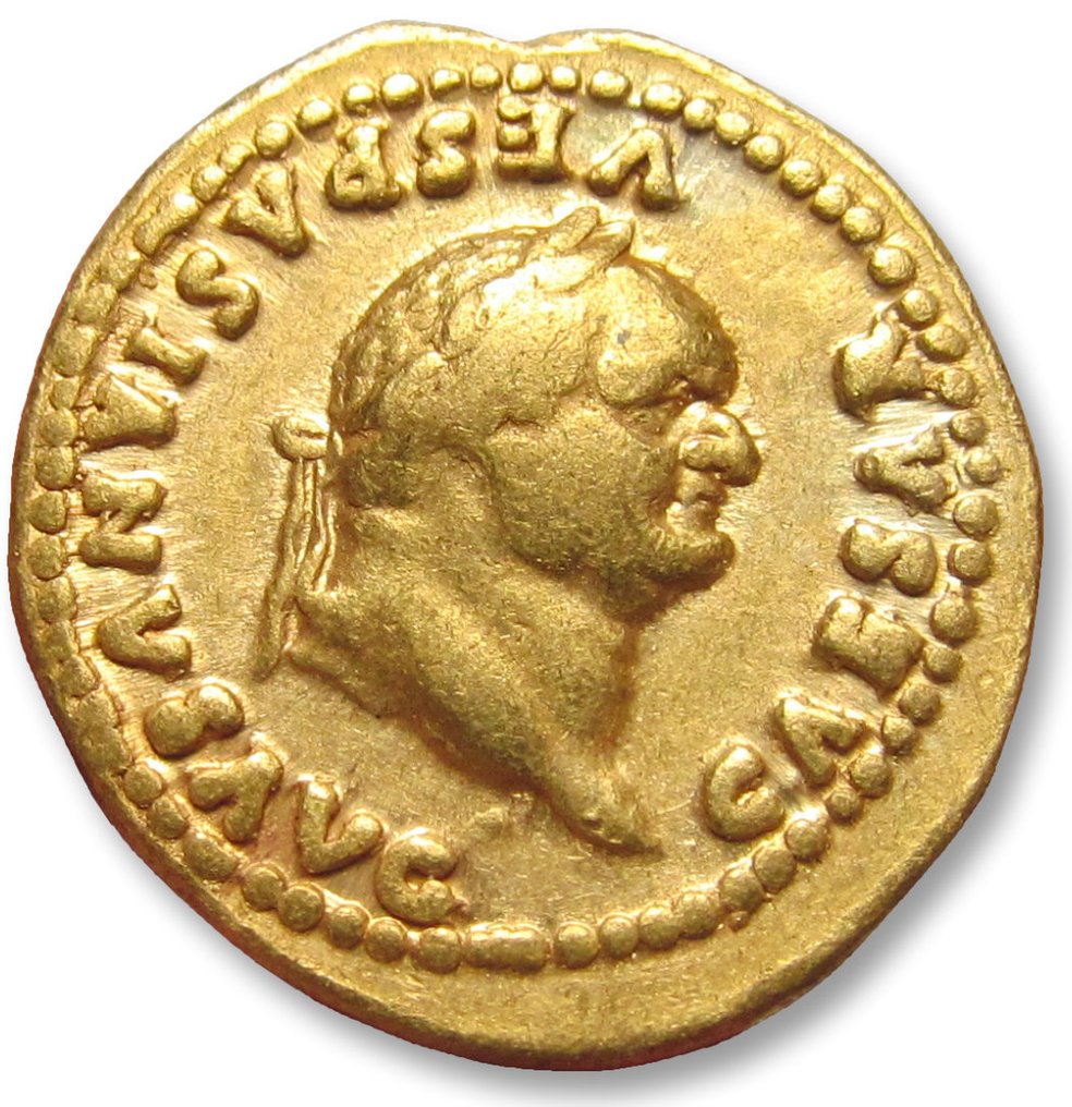 Римская империя. Веспасиан (69-79 гг. н.э.). Монета Aureus Rome, чеканка 77-78 гг. н.э. - реверс ANNONA AVG - аккуратно отцентрированный #1.1