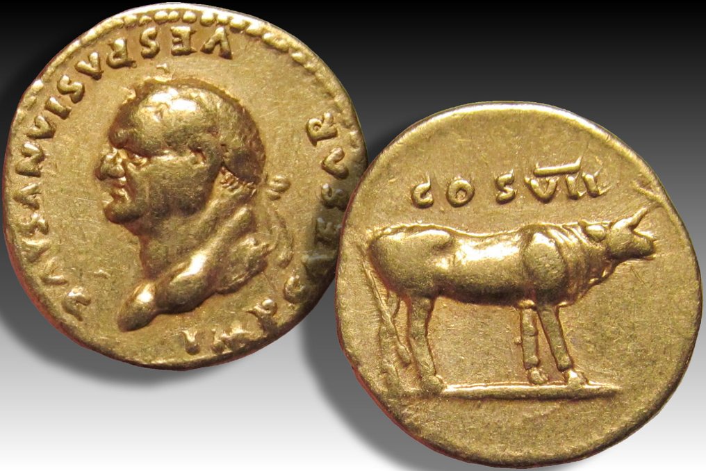 Римская империя. Веспасиан (69-79 гг. н.э.). Монета Aureus Rome, 76 г. н.э. — Телка, реверс — № 2.1