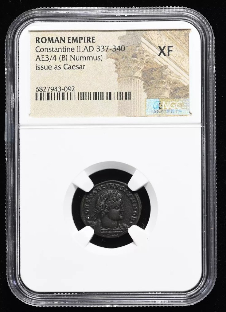 Римская империя. Константин II (337–340 гг. н.э.). Фоллис - NGC XF (без резервной цены) #2.1