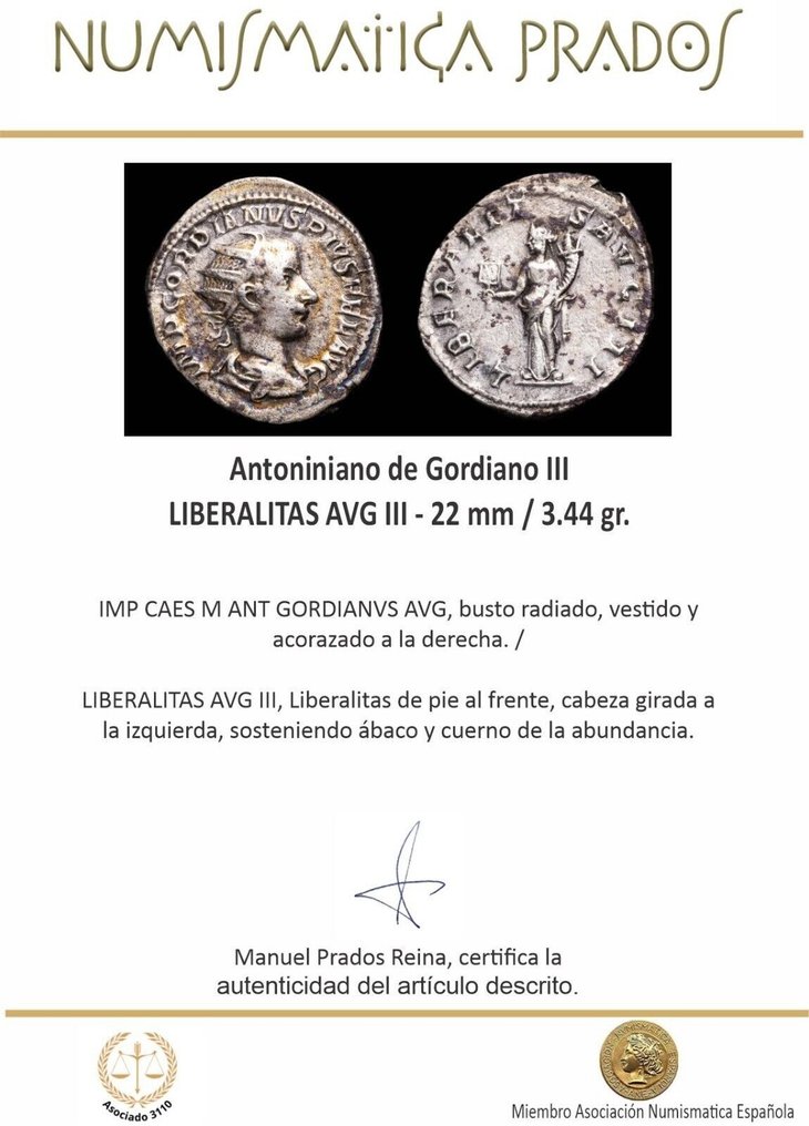 Римская империя. Гордиан III (238–244 гг. н. э.). Antoninianus LIBERALITAS AVG III (без резервной цены) # 2.1