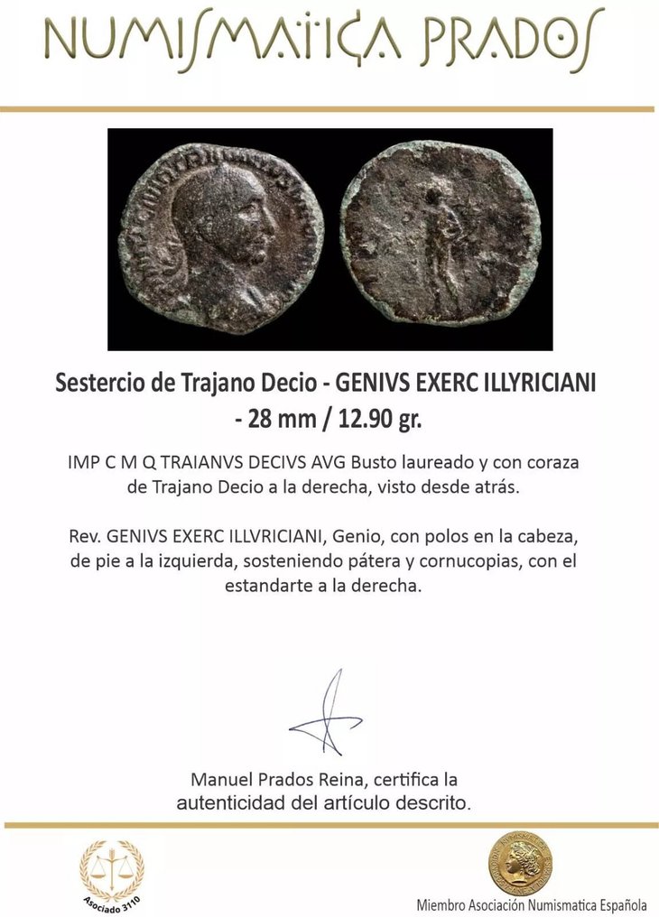 Римская империя. Траян Деций (249–251 гг. н.э.). Sestertius GENIVS EXERC ILLYRICIANI (без резервной цены) #2.1