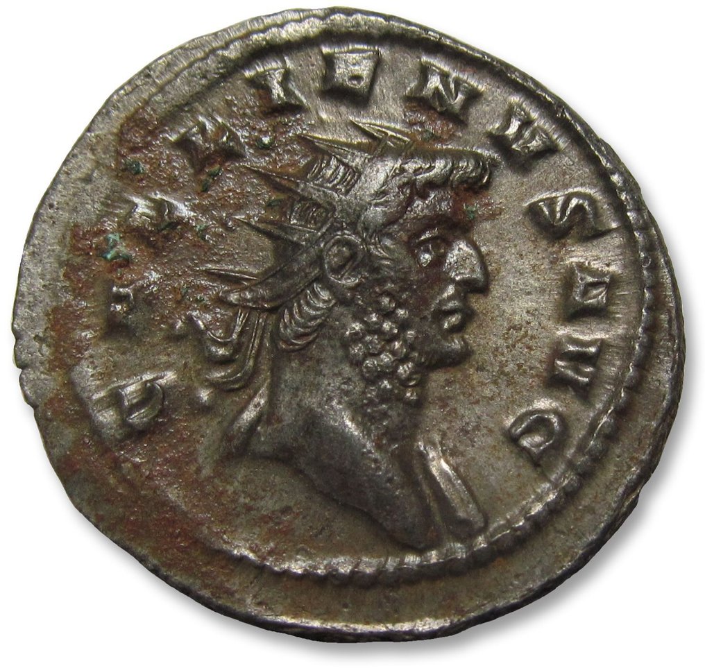 Римская империя. Галлиен (253–268 гг. н.э.). Монетный двор Antoninianus Mediolanum (Милан), около 262–263 гг. н. э. — LAETITIA AVG — почти в идеальном состоянии, почти полностью посеребренный # 1.1