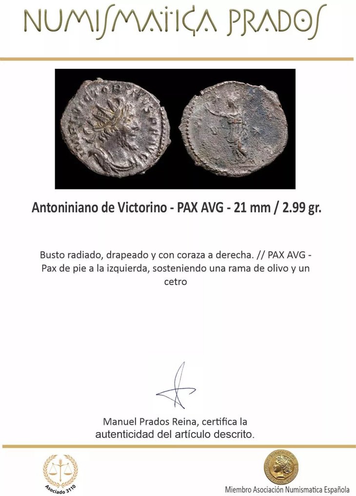 Римская империя. Викторин (269–271 гг. н. э.). Antoninianus PAX AVG (без резервной цены) # 2.1