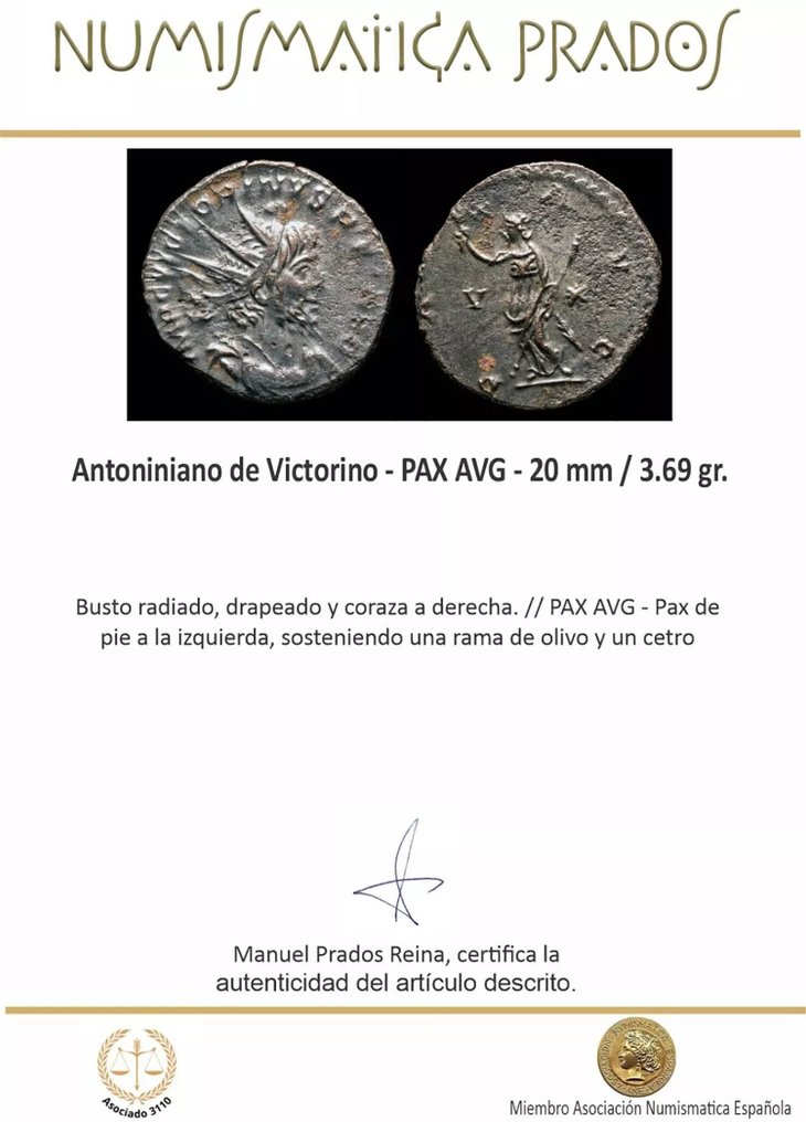 Римская империя. Викторин (269–271 гг. н.э.). Antoninianus PAX AVG (без резервной цены) # 2.1