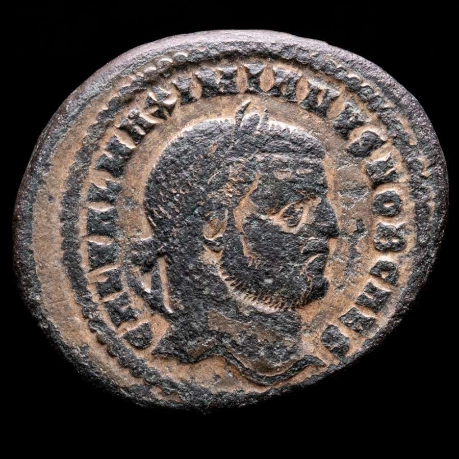 Римская империя. Галерий (305–311 гг. н.э.). Фоллис Цизикус мяты. ГЕНИО АВГГ ЭТ ЦЕЗАРВМ НН/КА. Гений (без резервной цены) # 1.1