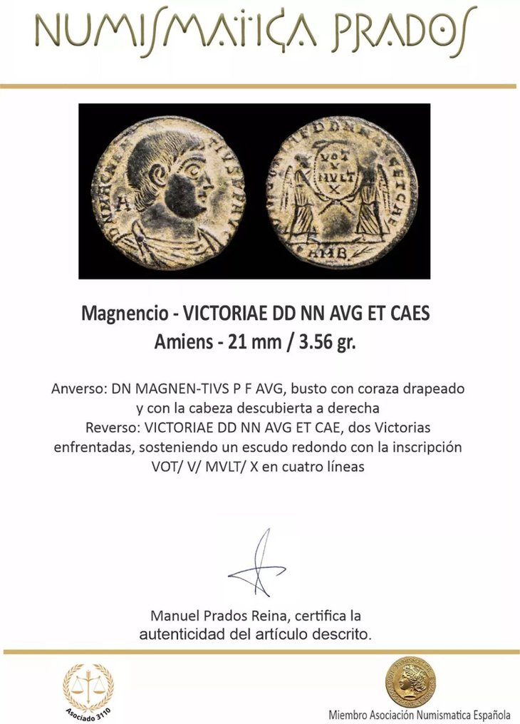 Римская империя. Магненций (350–353 гг. н.э.). Follis Ambianum - VICTORIAE DD NN AVG ET CAES (без резервной цены) #2.1