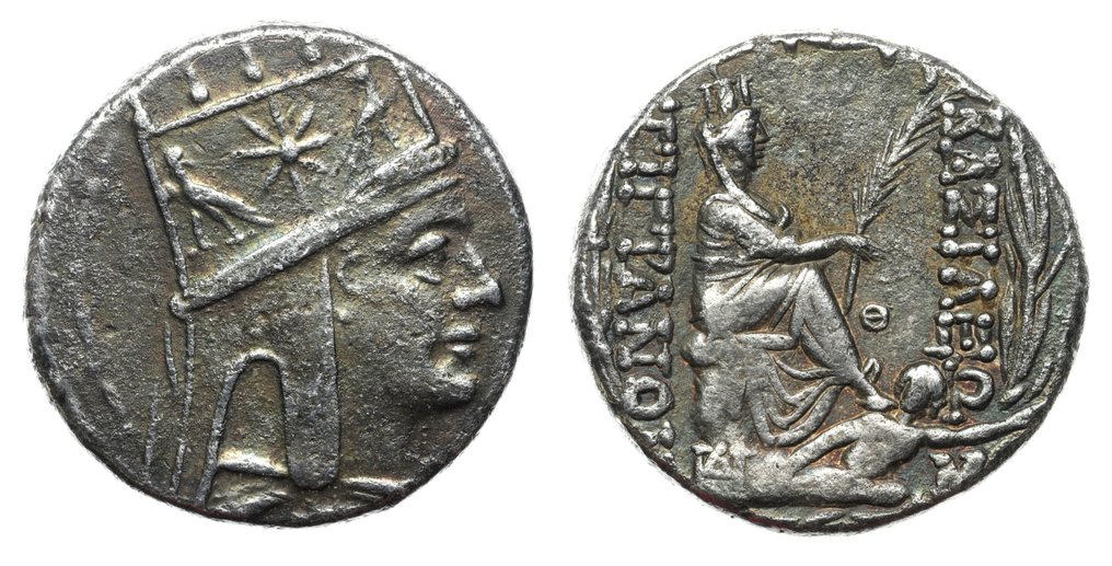 Цари Армении. Тигран Великий (Тигран II, ок. 95-55 до н. э.). Тетрадрахма (Тихе Артаксаты). Монетный двор Тигранокерта, около 80-68 гг. до н.э. / Бедукян (САА) 19 - экс А.Кобуз №2.1