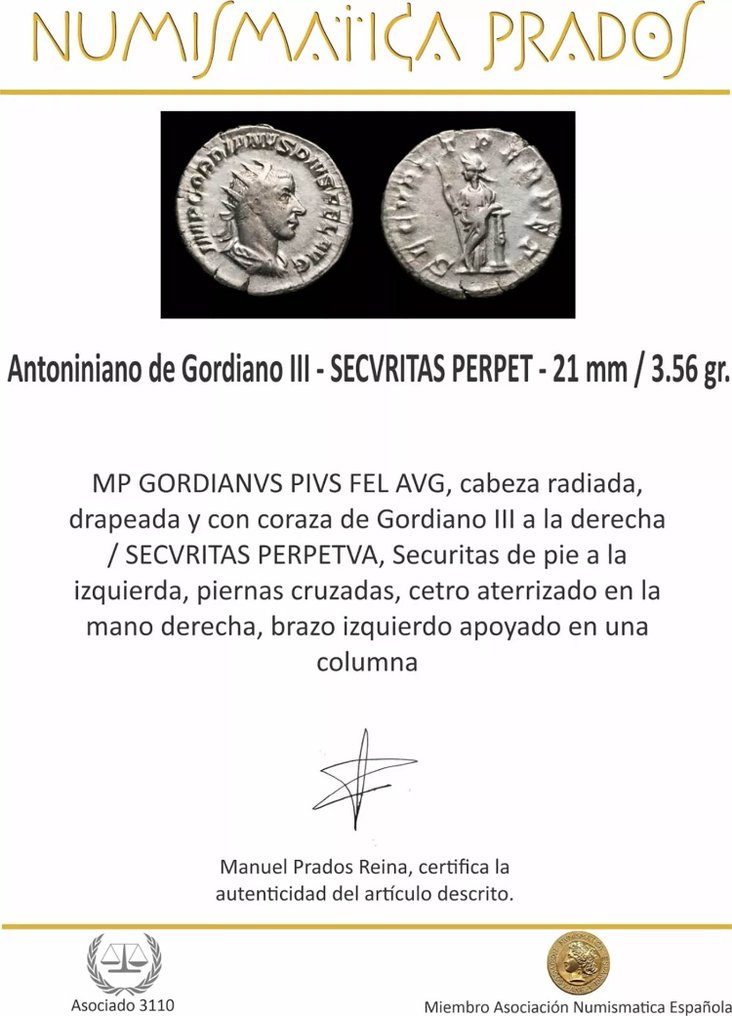 Римская империя. Гордиан III (238–244 гг. н. э.). Antoninianus SECVRITAS PERPET (без резервной цены) #2.1