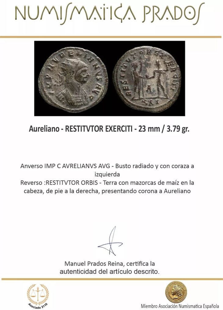 Римская империя. Аврелиан (270–275 гг. н. э.). Antoninianus RESTITVTOR EXERCITI (без резервной цены) #2.1