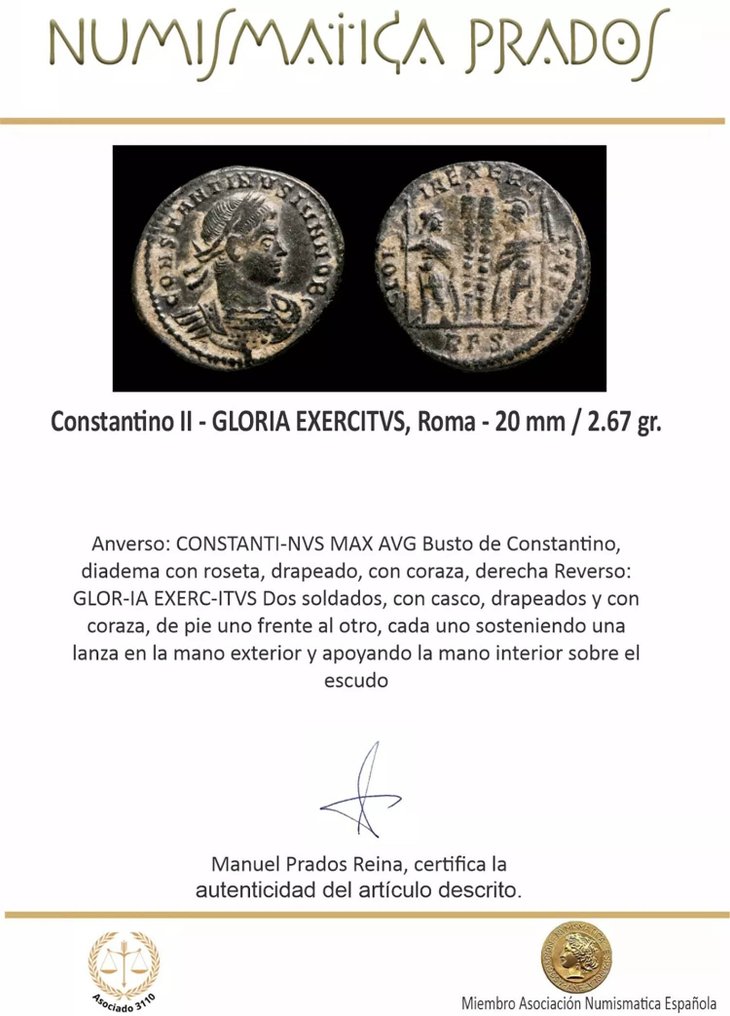 Римская империя. Константин II, Цезарь, 316-337 гг. н. э. Centenionalis GLORIA EXERCITVS, Рим (без резервной цены) #2.1
