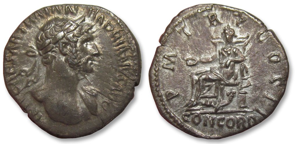 Римская империя. Адриан (117-138 гг. н.э.). Денарий Рим 118 г. н.э. - P M TR P COS II / CONCORD обратная сторона - #2.1