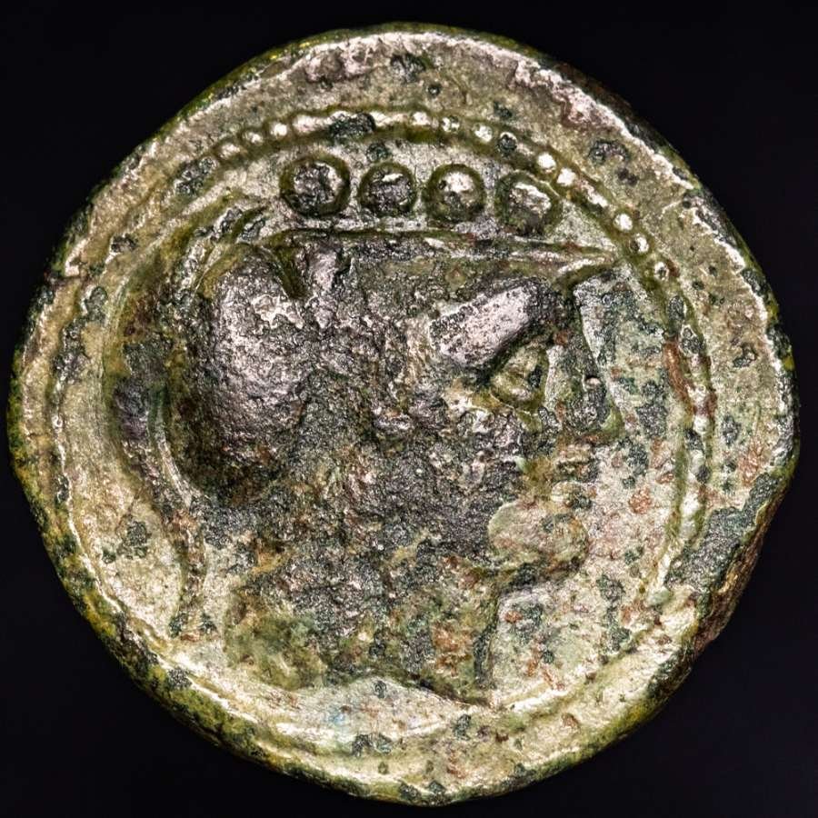 Римская республика. Аноним. Монетный двор Triens Rome, около 211 г. до н. э. Нос справа; вверху ROMA; внизу °°°° (без резервной цены) #1.1