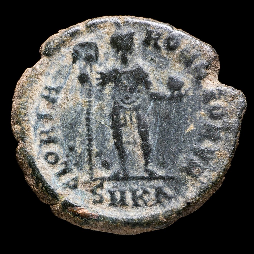 Римская империя. Феодосий I (379–395 гг. н. э.). Фоллис ГЛОРИЯ РОМАНОРВМ / РЕПАРАЦИЯ РЕЙПВБ. Lote de 2 Monedas (без резервной цены) #2.1