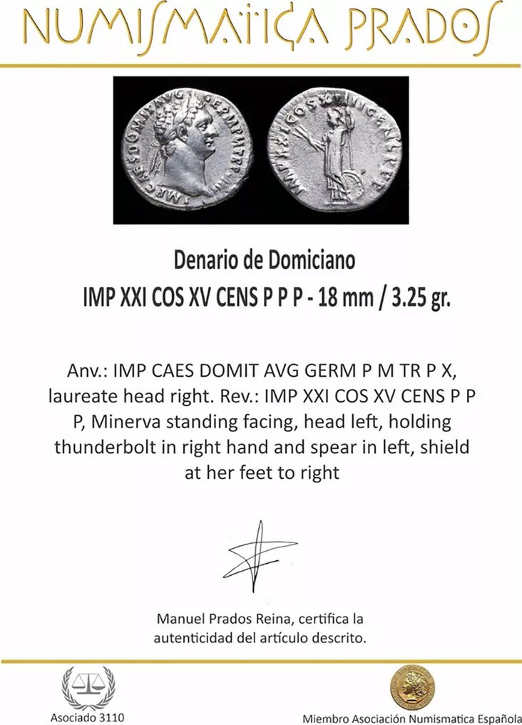 Римская империя. Домициан (81–96 гг. н. э.). Денарий IMP XXI COS XV CENS P P P # 2.1