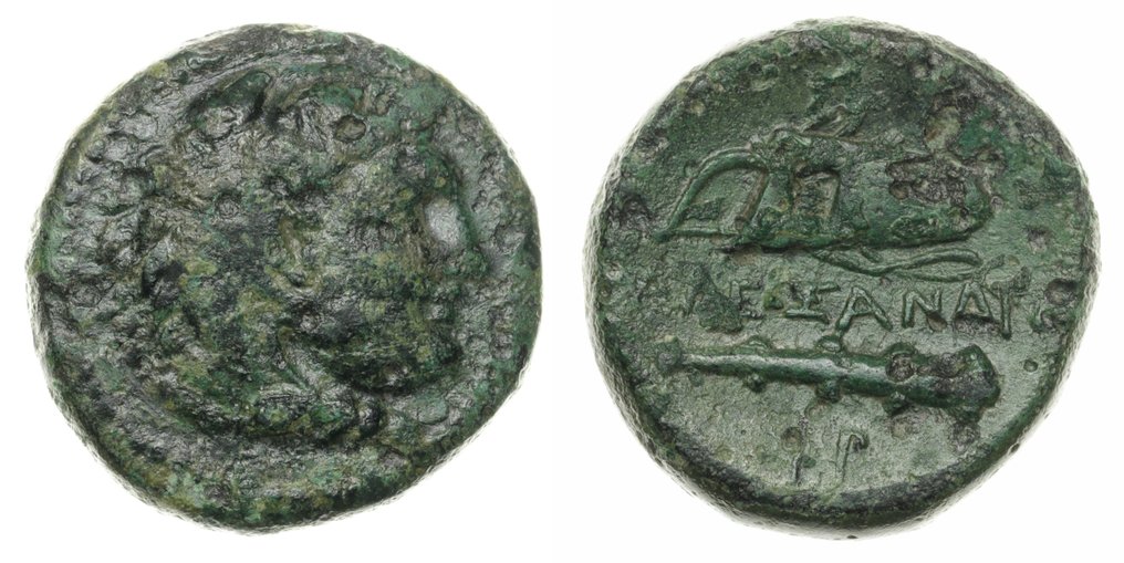 Цари Македонии. Александр III (336-323 до н.э.). Æ (Оружие Геракла). Неопределенный монетный двор в Греции Македонии. / Цена 333 (Без резервной цены) #2.1