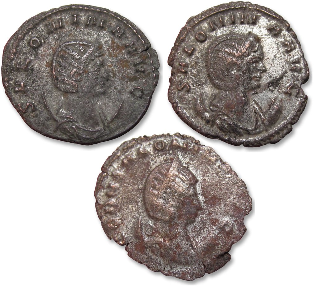Римская империя. Салонина (Августа, 254-268 гг. н. э.). Группа из 3 монет Антониниан: AVG IN PACE (Милан) + PVDICITIA AVG (Рим) + IVNONI CONS AVG (Рим) #1.1
