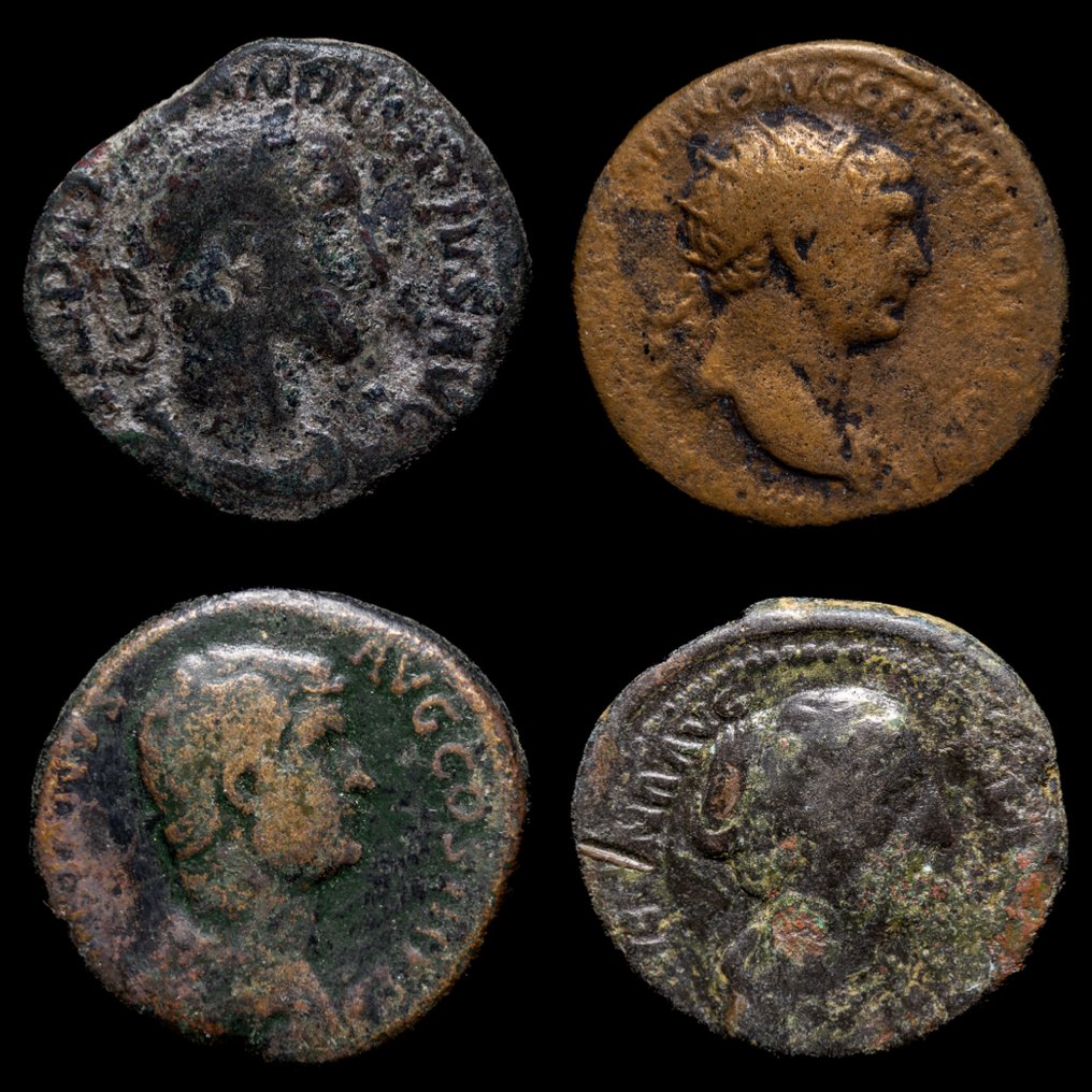 Римская империя. Lote de 4 monedas Æ, включая: Трахано, Адриано и Алехандро Северо (без резервной цены) # 1.1