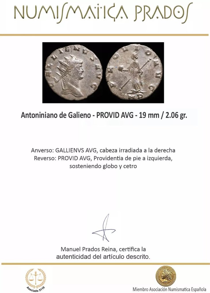 Римская империя. Галлиен (253–268 гг. н. э.). Антонинианус PROVID AVG (без резервной цены) # 2.1