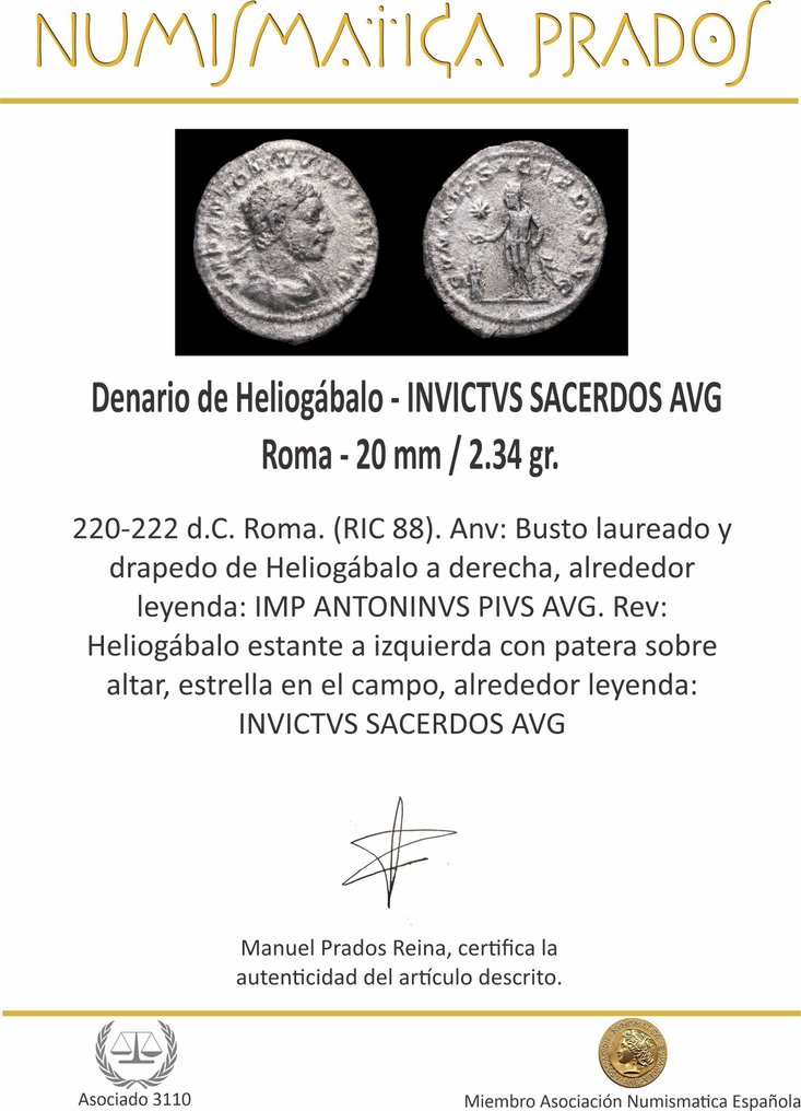 Римская империя. Элагабал (218–222 гг. н.э.). Денарий INVICTVS SACERDOS AVG, Roma (без резервной цены) #2.1