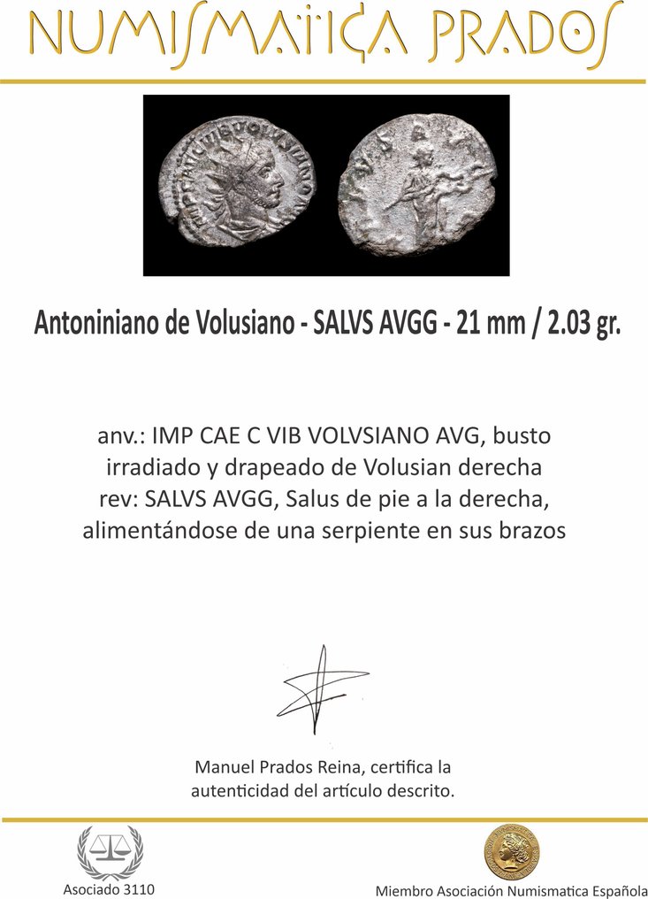 Римская империя. Волузиан (251-253 гг. н.э.). Посеребренный Антониниан SALVS AVGG (без резервной цены) #2.1