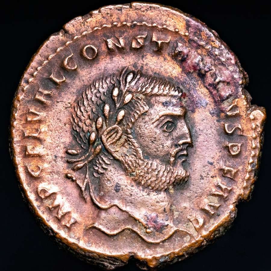Римская империя. Констанций (305–306 гг. н.э.). Фоллис Кизик Мятный. GENIO AVGG ET CAESARVM N N, Гений стоит влево (без резервной цены) #1.1