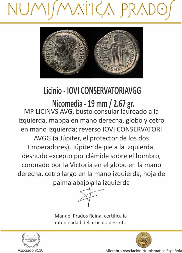 Римская империя. Лициний I (308–324 гг. н. э.). IOVI CONSERVATORIAVGG, Никомедия (без резервной цены) # 2.1