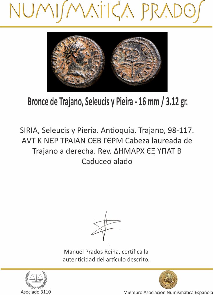 Римская империя (провинциальная). Траян (98-117 гг. н.э.). Селевкида и Пиера (без резервной цены) #2.1