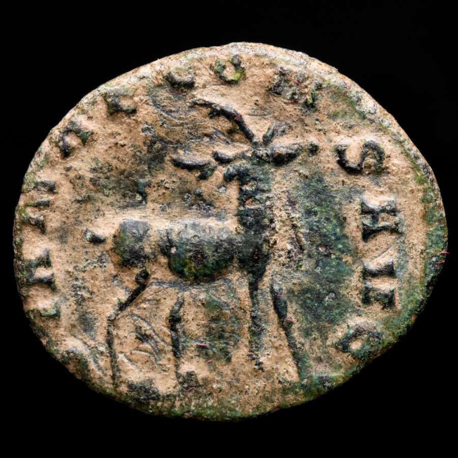 Римская империя. Галлиен (253–268 гг. н.э.). Серия «Зоопарк Антониниануса». Рим, 267/8 г. н.э.  DIANAE CONS AVG, олень стоит вправо.  (Без резервной цены) #1.1