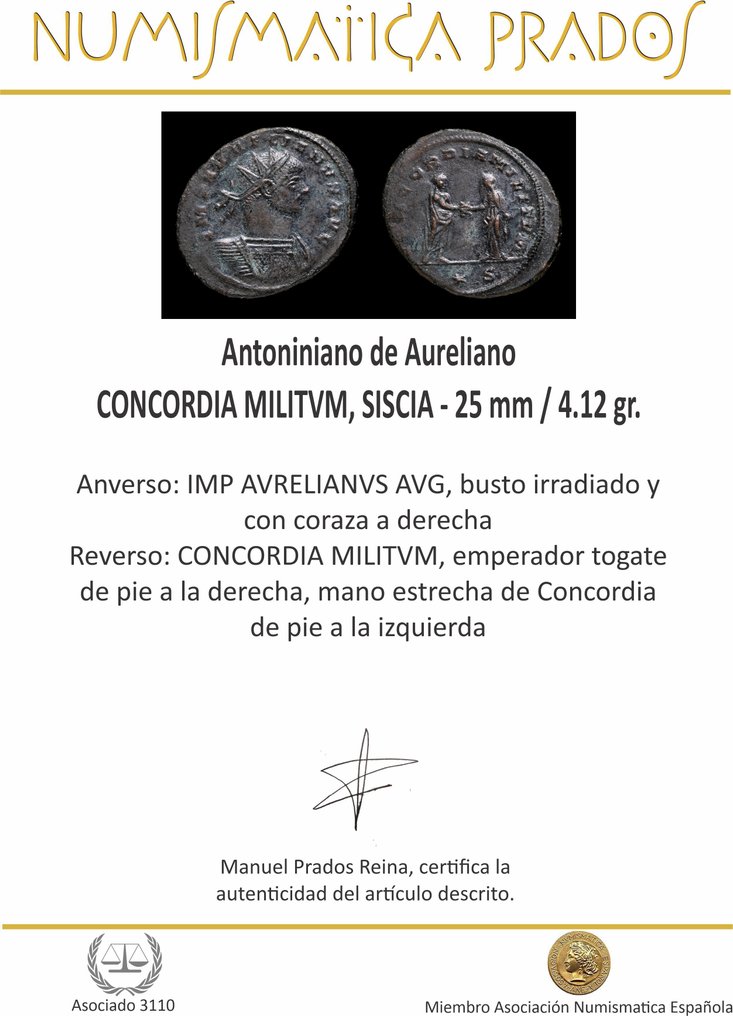 Римская империя. Аврелиан (270–275 гг. н.э.). Antoninianus Siscia - CONCORDIA MILITVM (без резервной цены) #2.1