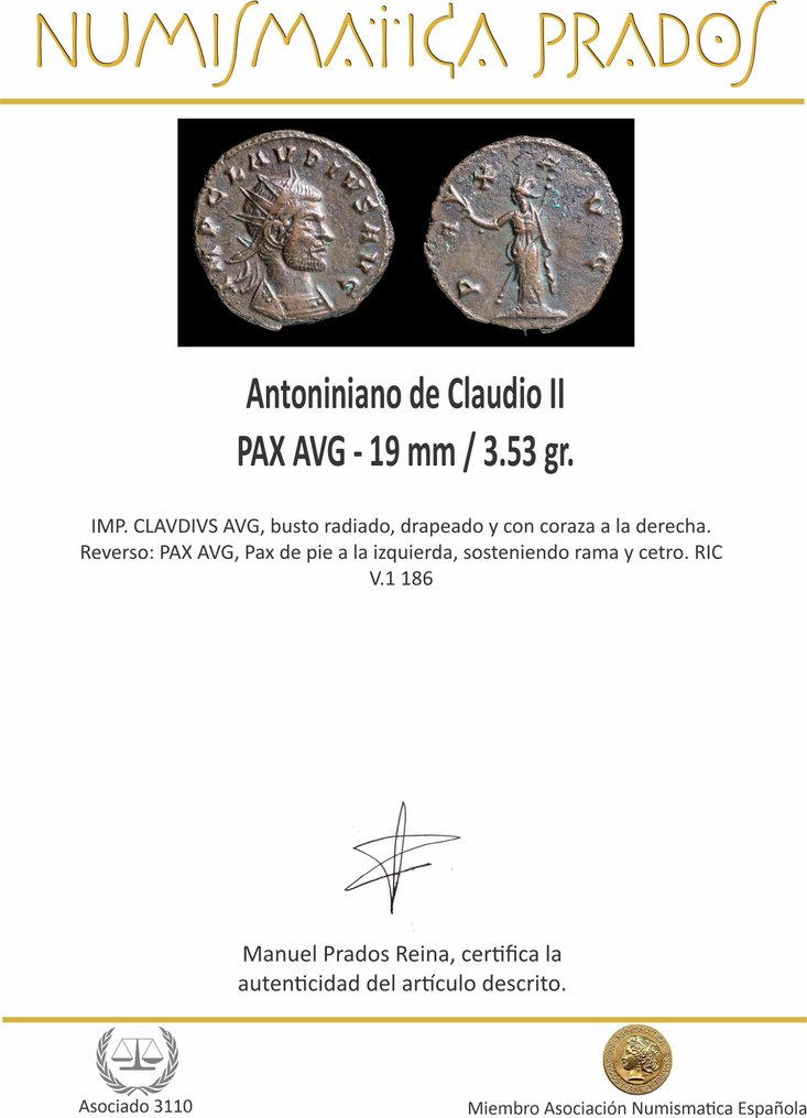 Римская империя. Клавдий Готский (268-270 гг. н.э.). Антониниан PAX AVG (без резервной цены) #2.1