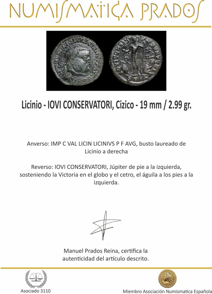 Римская империя. Лициний I (308–324 гг. н. э.). Maiorina IOVI CONSERVATORI, Чизико (без резервной цены) # 2.1