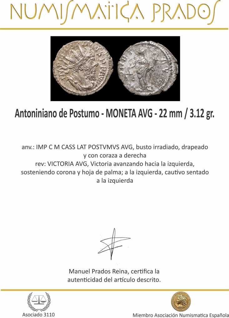 Римская империя. Постум (260–269 гг. н.э.). Посеребренный Antoninianus MONETA AVG (без резервной цены) #2.1