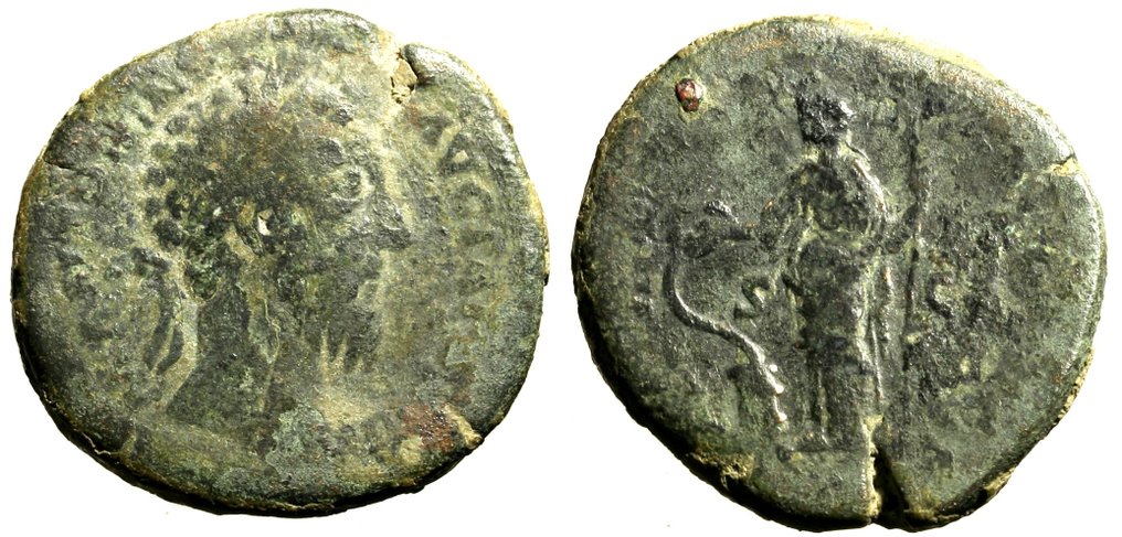 Римская империя. Марк Аврелий (161–180 гг. н.э.). Сестерций - Салус (без резервной цены) #1.1