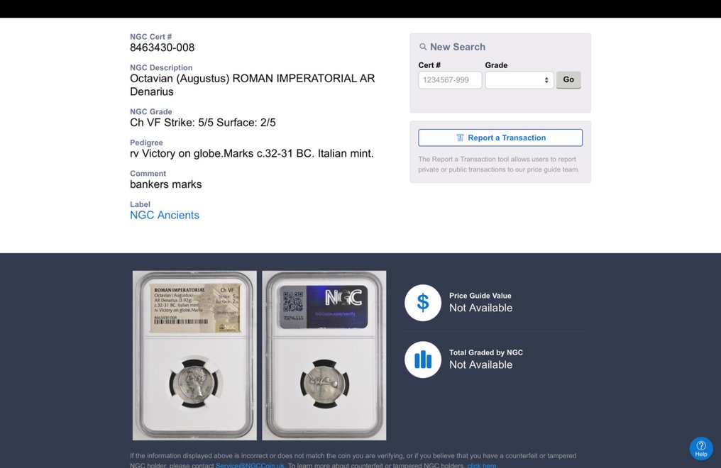 Римская республика (Императорская). NGC Ch VF 5/5-2/5 Октавиан (Август) 32-31 до н.э. АР Денарий. #2.1