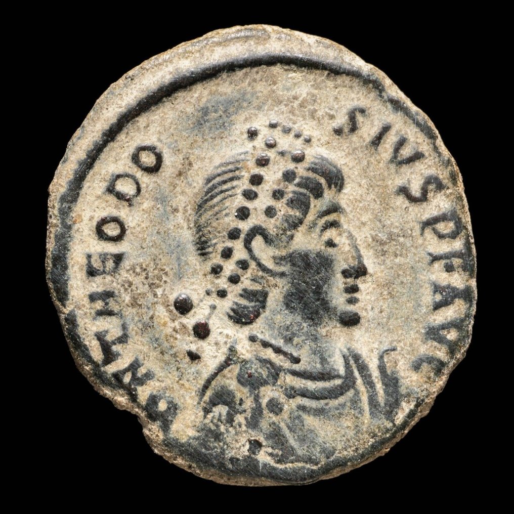 Римская империя. Феодосий I (379–395 гг. н. э.). Фоллис ГЛОРИЯ РОМАНОРВМ, Константинопла (Без резервной цены) #1.1
