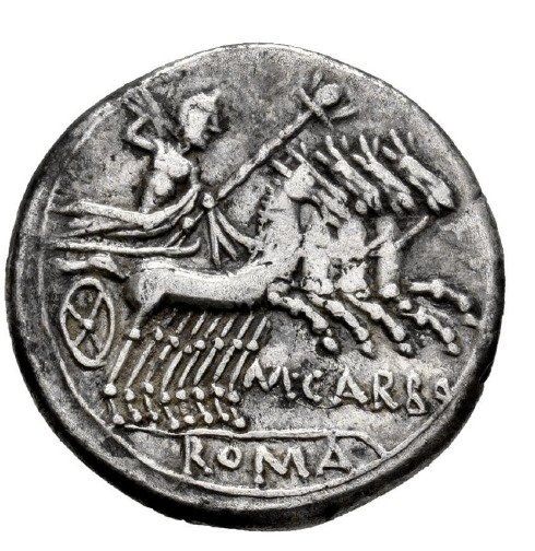 Римская республика. М. Папирий Карбон, 122 г. до н.э. Денарий Рома (без резервной цены) #1.1