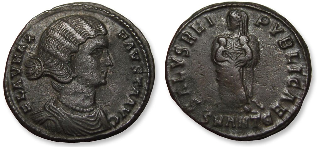 Римская империя. Фауста (Августа, 324–326 гг. н.э.). Фоллис Антиохийский монетный двор, 5-й лекарственный препарат, около 326 г. н.э. - SALVS REIPVBLICAE / SMANTЄ - #2.1