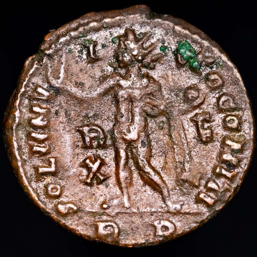 Римская империя. Константин I (306–337 гг. н. э.). Фоллис, монетный двор Рима, 314 г. н. э. SOLI INVICTO COMITI RX-F / RP (без резервной цены) № 1.1