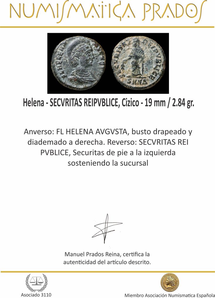 Римская империя. Елена (Августа, 324-328/330 гг. н.э.). Centenionalis SECVRITAS REIPVBLICE, Чизико (без резервной цены) #2.1