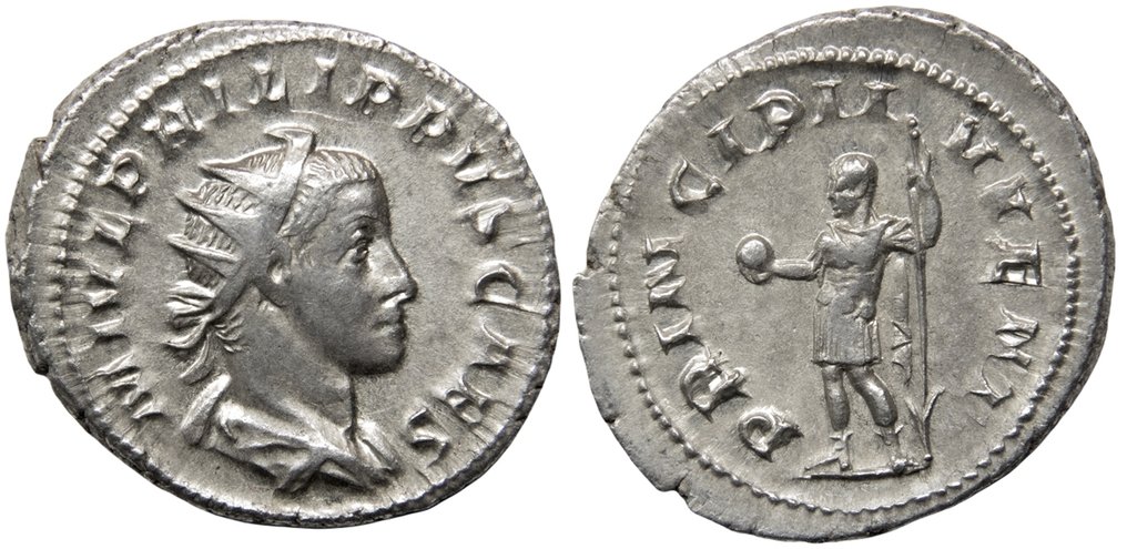 Римская империя. Филипп II (247–249 гг. н. э.). Антониниан Рим, 246–247. ПРИНЦИПИ ИВВЕНТ #2.1
